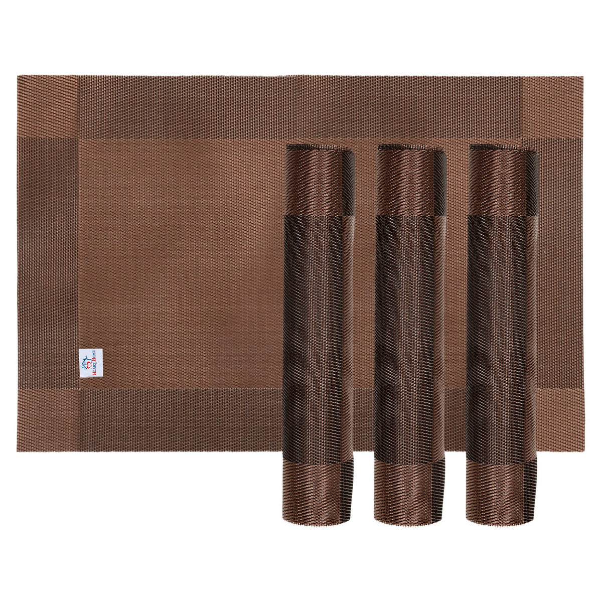 Heart Home Reversible Non-Slip Wipe Clean Heat Resistant PVC Placemats for Dining Table, Set of 6 (Brown)-50HH01319