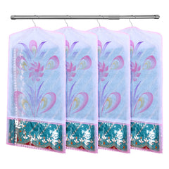 Kuber Industries Hanging Saree Cover | Brush Painting Pattern Saree Cover | Non-Woven Saree Covers for Home | Saree Cover with Small Transparent view | Pack of 12 | Pink