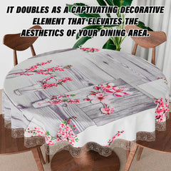 Heart Home Round Table Cover | Table Cloth for Round Tables | 4 Seater Round Table Cloth | Pink Flower Kitchen Dining Tablecloth | Tabletop Cover | 60 Inch | Gray
