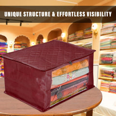 Heart Home Saree Cover | Zip Closure Saree Cover | Clothes Storage Bag | Wardrobe Organiser for Suit | Transparent Window Saree Cover | 9 inch | Pack of 2 | Maroon