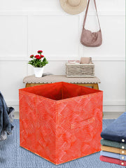 Kuber Industries Lehariya Printed Multipurposes Storage Box/Organizer With Handles- Pack of 3 (Orange) -HS43KUBMART26235