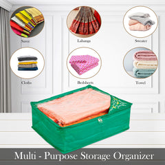 Heart Home Saree Cover | Clothes Storage Bag | Storage Organizer Bag | Zip Closure Saree Cover | Wardrobe Organizer | Side Embroidery Saree Cover | 6 Inch | Green