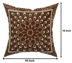 Heart Home Rangoli Design Velvet Pillows Covers for Couch Bed Sofa, Soild Soft Cushion Case, 16x16 Inches- Pack of 4 (Brown)