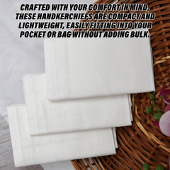 Heart Home Handkerchief | Premium Cotton Fabric | Handkerchief for men | Handkerchief for Boys | Men's Handkerchief Set | Plain Self Dot | 24000 | Pack of 12 | White