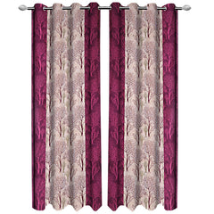 Kuber Industries Tree Design 1 Piece Polyester Eyelet Door Curtain 7 Feet (Pink)-Ctktc14172