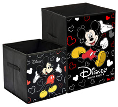 Kuber Industries Disney Mickey Mouse Print Non Woven Large Size Fabric Foldable Laundry Basket and Small Size Cube Toy, Books, Shoes Storage Box with Handle (Set of 2, Black)-KUBMART11899, Standard