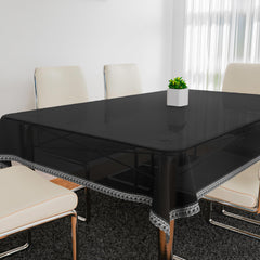 Heart Home Dining Table Cover | Tabletop Cover | Table Buffet Cover | Table Linen Cover | 6-Seater Table Cloth | Table Cloth Cover | Small Silver Lace | DTC | 60x90 Inch | Black Transparent