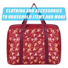 Heart Home Storage Bag | Clothes Storage Attachi Bag | Underbed Storage Bag | Zipper Storage Bag | Wardrobe Organizer with Handle | Travel Attachi Bag | Flower-Print | Large | Maroon