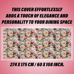 Heart Home Dining Table Cover | PVC Table Cloth Cover | 8 Seater Table Cloth | Rose Table Cover | Table Protector | Table Cover for Dining Table | 60x108 Inch | DTC | White