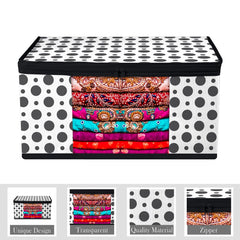 Heart Home Saree Cover | Zip Closure Saree Cover | Clothes Storage Bag | Wardrobe Organiser | Transparent Window Saree Cover | Dot-Design | 9 inch | Pack of 6 | Black