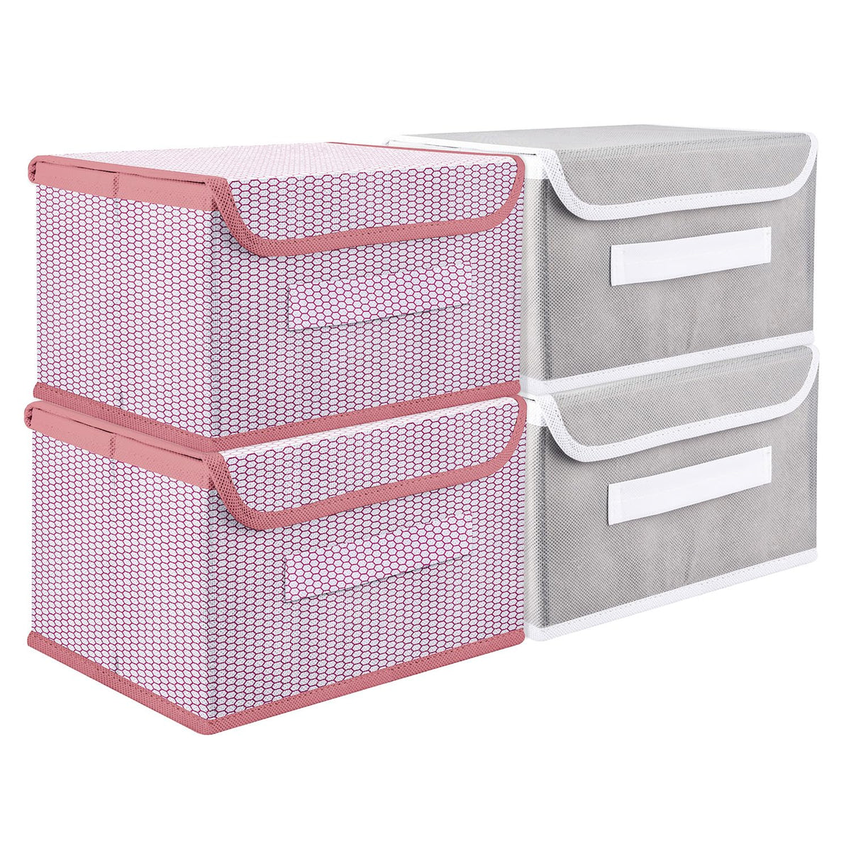 Heart Home Drawer Storage Box | Foldable Dhakkan Storage Box | Non-Woven Clothes Organizer For Toys | Storage Box with Handle | Large | Pack of 4 | Multi