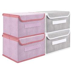 Heart Home Drawer Storage Box | Foldable Dhakkan Storage Box | Non-Woven Clothes Organizer For Toys | Storage Box with Handle | Medium | Pack of 4 | Multi