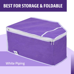 Heart Home Blouse Storage Bag | Clothes Storage Bag | Visible Window Wardrobe Bag | Clothes Organizer | Blouse Cover Bag for Travel | White Piping | Pack of 3 | Purple