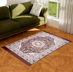 Heart Home Carpet | Velvet Flower Design Carpet | Super Soft Area Rugs | Carpet for Living room | Comfortable Prayer Mat | Carpet for Hall | 4.5x3 Feet | Maroon