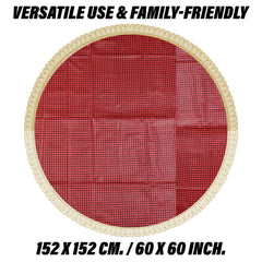 Heart Home Round Table Cover | Table Cloth for Round Tables | 4 Seater Round Table Cloth | Barik Check Kitchen Dining Tablecloth | Tabletop Cover | 60 Inch | Maroon