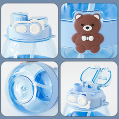 Kuber Industries Kids Pack of 6 Water Bottle With Straw |Cute Teddy Bear Sipper Water Bottle For Kids Boys Girls| Water Bottle with Locking Flip Lid | 1000 ML | Blue | SYZ-7730C