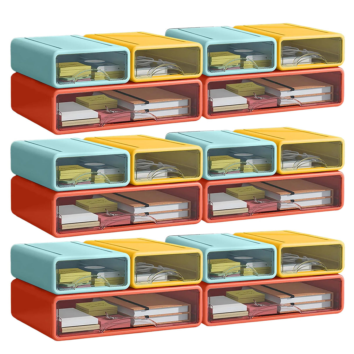 Kuber Industries (Set of 18) Drawer Organizer for Wardrobe | Toy Basket Storage box for kids | Socks Organizer for Almirah -Yellow-Light Blue & Wine