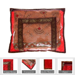 Heart Home Saree Cover | Clothes Storage Bag | Single Packing Saree with Zip Closure | Wardrobe Organizer | Cloth Stoarge Organizer | U Gota Lace Design | Pack of 12 | Maroon