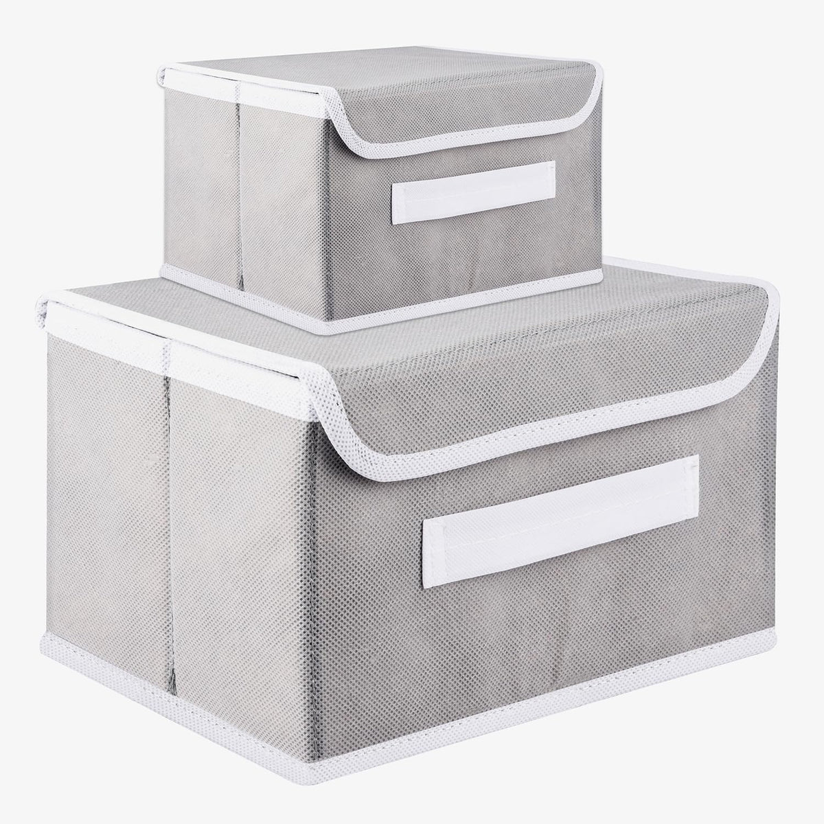 Heart Home Drawer Storage Box | Foldable Dhakkan Storage Box | Non-Woven Clothes Organizer | Storage Box with Handle | S | L | Pack of 2 | Gray