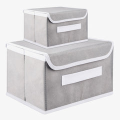 Heart Home Drawer Storage Box | Foldable Dhakkan Storage Box | Non-Woven Clothes Organizer | Storage Box with Handle | S | L | Pack of 2 | Gray
