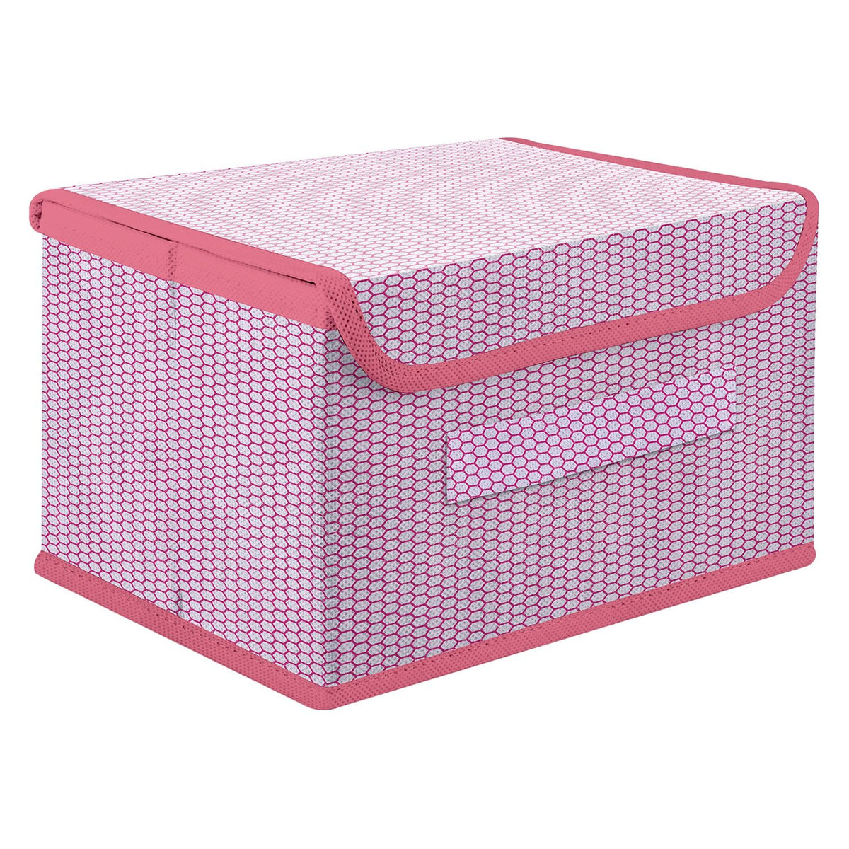 Kuber Industries Drawer Storage Box | Zig Zag Dhakkan Storage Box | Non-Woven Clothes Organizer For Toys | Storage Box with Handle | Large | Pink