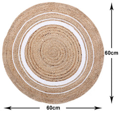 Kuber Industries Hand Woven Braided Carpet Rugs|Round Traditional Spiral Design Jute Door mat|Mat for Bedroom,Living Room,Dining Room,Yoga,60x60 cm,(White)