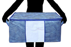 Kuber Industries Lahariya Print Underbed Storage Bag|Non-Woven Comforter, Blanket Cover|Premium Zipper With Side Handles|Multi-purpose Storage Organiser|Pack of 3 (Blue)