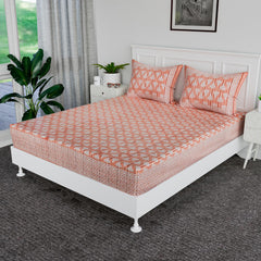 Kuber Industries Double Bedsheet | Premium Cotton Bedsheet with 2 Pillow Covers | Bedsheet for Bedroom | Bedsheet for Double Bed | Triangle Border Heritage | 90x108 Inch | Orange