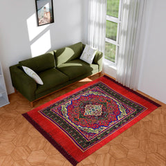 Kuber Industries Carpet | Velvet Carpet-Rug for Home Décor | Carpet Rug for Bedroom | Printed Carpet for Living Room | Prayer-Yoga Mat | Carpet for Hall | 6.5x7.5 Ft | Red