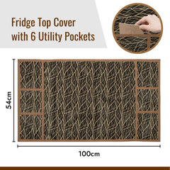 Kuber Industries Fridge Top Cover | Fridge Top Cover with Pockets | Refrigerator Top Cover for Kitchen | Fridge Top Cover with 6 Utility Pockets | Zig Zag Fridge Cover | Brown