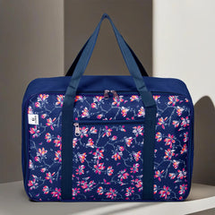 Heart Home Storage Bag | Clothes Storage Attachi Bag | Underbed Storage Bag | Zipper Storage Bag | Wardrobe Organizer with Handle | Travel Attachi Bag | Flower-Print | Small | Navy Blue