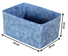 Heart Home Lahariya Printed Non-Woven Rectangular Flodable Cloth Storage Box/Drawer- Pack of 4 (Blue)-HS43HEARTH26316