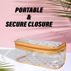 Kuber Industries Jewellery Kit | Cosmetic Storage Box | Jewellery Box for Women | Travel Pouch | Transparent Makeup kit | 3 Different Pouch | Dot-Dori Vanity Pouch | Golden