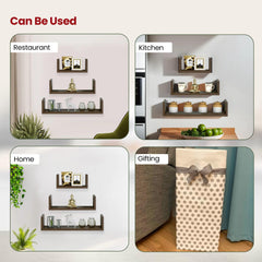 Heart Home Durable Wooden 3 Unit Wall Mount Wooden Wall Shelf for Bedroom & Living Room | Furniture Wall Rack Shelf for Decor | Ready to Assemble Hanging Shelves | Brown