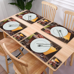 Kuber Industries Juice Glass Print PVC Table Mats/Placemat with 6 Coasters for Kitchen, Dining Table Set of 6 (Brown) 54KM4380