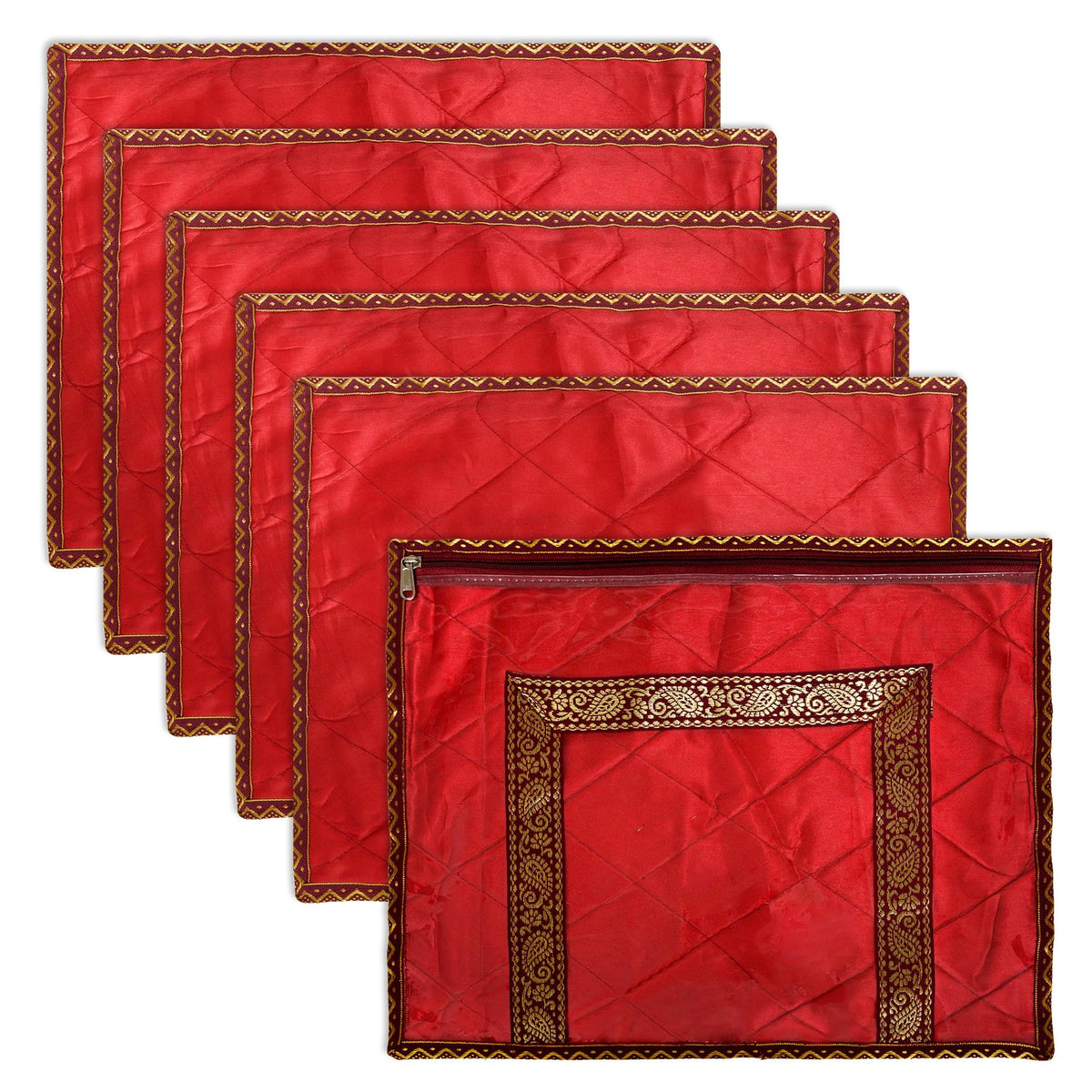 Heart Home Saree Cover | Zipper Closure Single Packing Saree Bag | Clothes Saree Stoarge Organizer | Wardrobe Organizer with Handle | Transparent View Packing Saree Cover | Pack of 12 | Brown