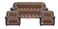 Fun Homes Flower Print 6 Piece Velvet 5 Seater Sofa Cover Use Both Side,Living Room,Drawing Room,Bedroom,Guest Room - Brown, Standard (FSHOME011148)