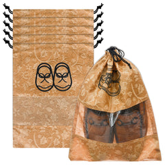 Heart Home Shoe Cover | Travel Shoe Storage Bags | Non-Woven Storage Bags | Shoe Cover with Drawstring | Shoe Organizer with Clear window | Flower-Design | Pack of 6 | Brown