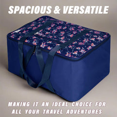 Heart Home Storage Bag | Clothes Storage Attachi Bag | Underbed Storage Bag | Zipper Storage Bag | Wardrobe Organizer with Handle | Travel Attachi Bag | Flower-Print | Large | Navy Blue