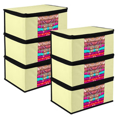 Heart Home Saree Cover | Zip Closure Saree Cover | Clothes Storage Bag | Wardrobe Organiser for Suit | Transparent Window Saree Cover | Plain-Black Border | 9 inch | Pack of 6 | Cream