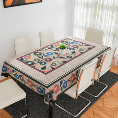 Heart Home Dining Table Cover | Tabletop Cover | Table Buffet Cover | Table Linen Cover | 6-Seater Table Cloth | Table Cloth Cover | Brown New Painting | DTC | 60x90 Inch | Cream