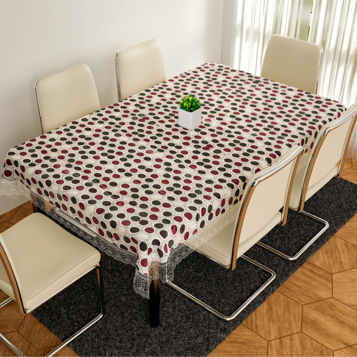 Kuber Industries Dining Table Cover | PVC Table Cloth Cover | 6-Seater Table Cloth | Table Protector Cover | Table Cover for Dining Table | Dot Table Cover | 60x90 Inch | DTC | Multi