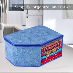 Heart Home Blouse Cover | Clothes Storage Bag | Zipper Wardrobe Organizers | Non-Woven Clothes Organiser | Side Transparent Blouse Organizer | Lahariya-Design | Pack of 6 | Blue