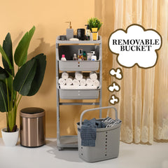 Kuber Industries Pack of 4 Multipurpose 3 Tier Laundry Basket | With Top handles | Toy Bucket | Easy to Use |MC2018-33 | Grey