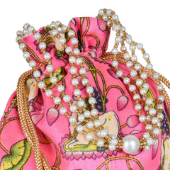 Kuber Industries Potli|Silk Wedding Potli|Wallet Potli|Christmas Gift Potli|Baby Shower Potli|Traditional Shagun Potli|Drawstring with Beads Handle Potli|Cow-Design Patli Potli|Pack of 3|Multi