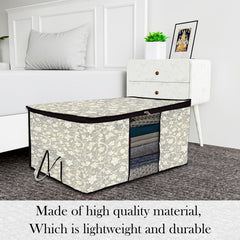 Heart Home Underbed Storage Bag | Clothes Storage Organizer | Blanket Cover with Clear Window | Zipper Closure & Handle Cloth Organizer | Flower-Design | Large | Pack of 3 | Black