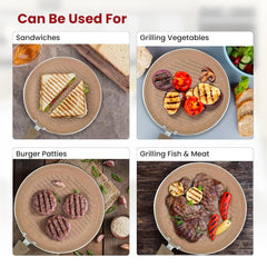 Kuber Industries Aluminium 3 Layer Grill Pan Non Stick Tandoori Tawa for Sandwich, Omelett, Chicken Cooking | Grill Pan with Handle | Black & Golden