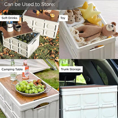 Urbane Home Folding Storage Box for Clothes with Lid | Plastic Box For Underbed Storage | Collapsible and Stackable | Clothing and Closet Organizer | 53x36x29cm | White