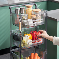 Kuber Industries Pack of 6 Multipurpose Trolley Storage Organiser | 3 Layer Shelf | Trolley with Wheels for Kitchen Accessories | Large Capacity, Easy installation, Space Saving | 2123 | Transparent