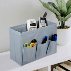 Heart Home Stationary Box | Non-Woven Files Organizer for Office | Desk Organizer | Stationary Organizer for Kids Room with 3 Compartment | Plain Storage Box | Small | Gray